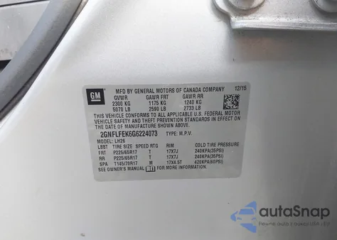 2016 Chevrolet Equinox Lt z USA, uszkodzony, nr VIN 2GNFLFEK6G6224073